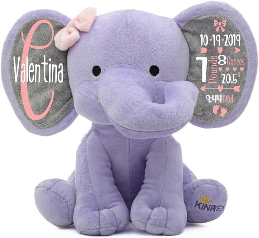 Personalized Elephant Stuffed Animal - Custom Birth Stats Announcement Stuff Elephants Animals for Babies, Baby Shower, Boy, Girl, Newborn, Customized Keepsake Plush Bear Gifts, Pink 9 Inches - Handmade Lifestyle Shop