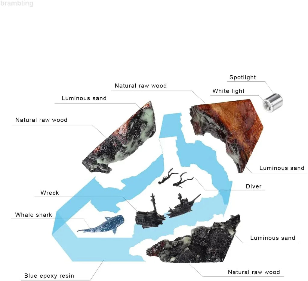 Handmade Ocean Resin Night Light Whale-Diver-Pirate Ship Epoxy Resin Ambient Light: Non-Stringy, Bubble-Free, High-Trans Night Light for Home Decor & Valentine's Gift (Whale-Diver-Pirate, 8 inches) - Handmade Lifestyle Shop