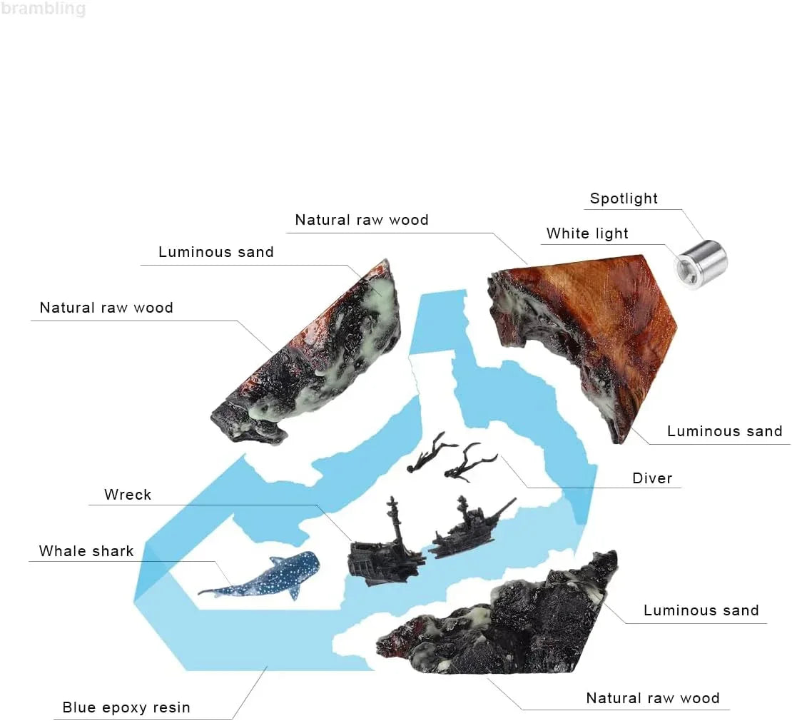 Handmade Ocean Resin Night Light Whale-Diver-Pirate Ship Epoxy Resin Ambient Light: Non-Stringy, Bubble-Free, High-Trans Night Light for Home Decor & Valentine's Gift (Whale-Diver-Pirate, 8 inches) - Handmade Lifestyle Shop