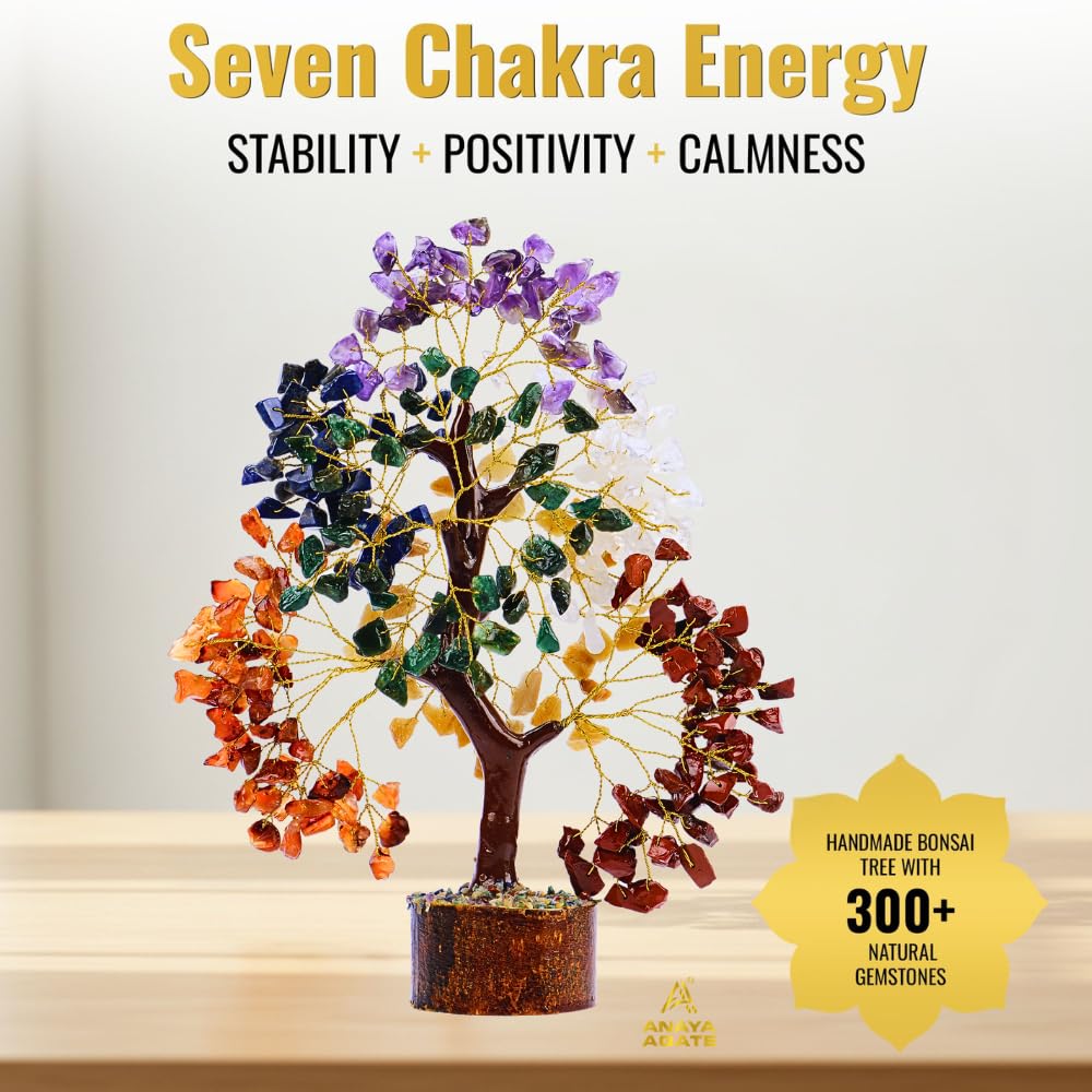 7 Chakra Healing Crystal Tree Kit, Bracelet, Pendant, Necklaces, Handmade Gemstone Money Bonsai Tree of Life Feng Shui Decor for Home Office, Positive Energy, Reiki Healing, for Women