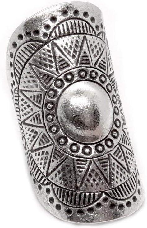 Handmade Sterling Silver Long Large Boho Statement Ring With Symbolic Solar Star Mandala, Tribal Gypsy Hippie Adjustable to Sizes 6-11, Gift for Her - Handmade Lifestyle Shop