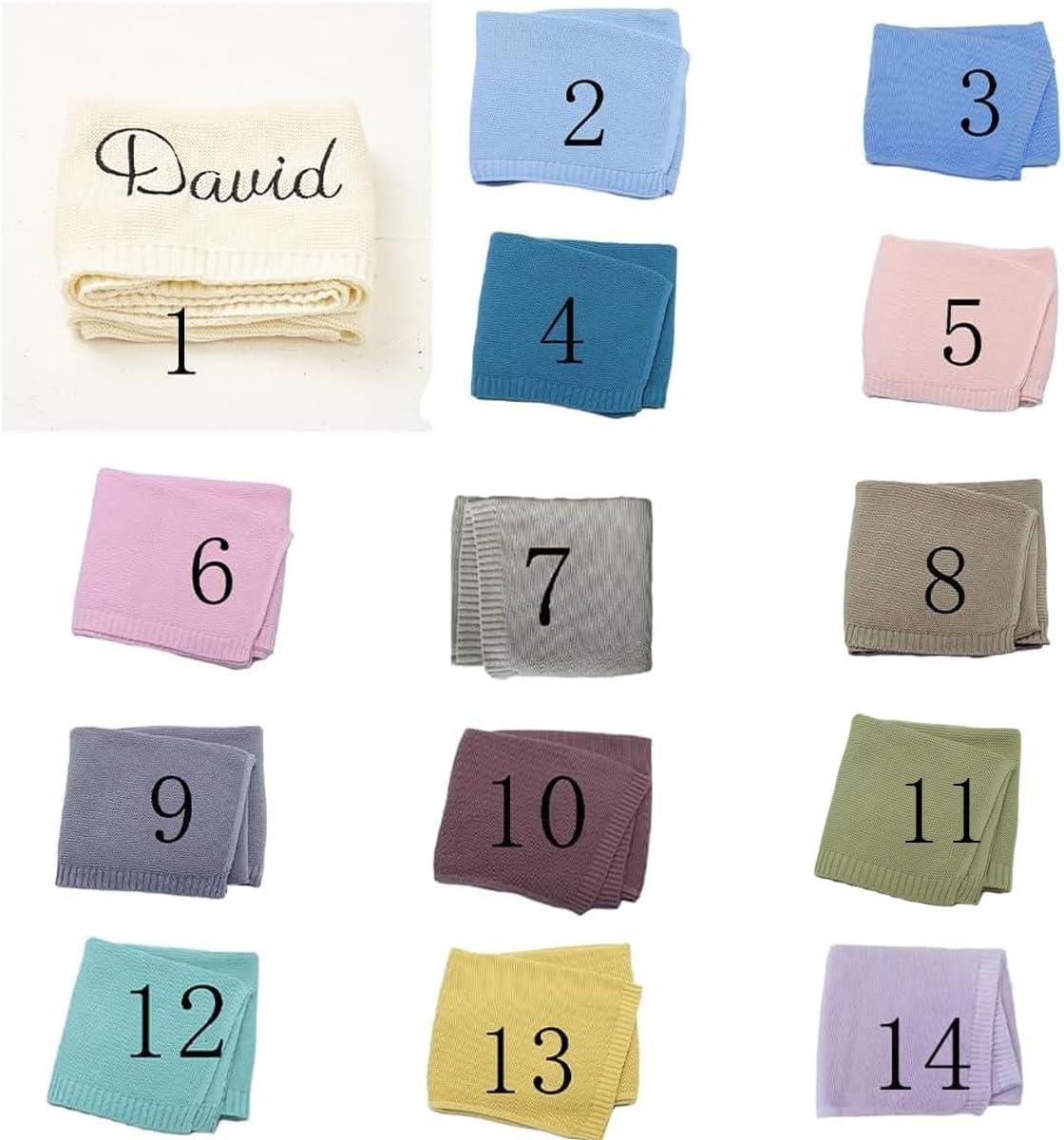 Free Personalized Custom Knit Baby Blanket w/Embroidered Name, 40 * 30 inch, Handmade Cotton Nursery Blankets, Customized Receiving Newborn for Boy Girls Kids, Birthday Christmas - Handmade Lifestyle Shop