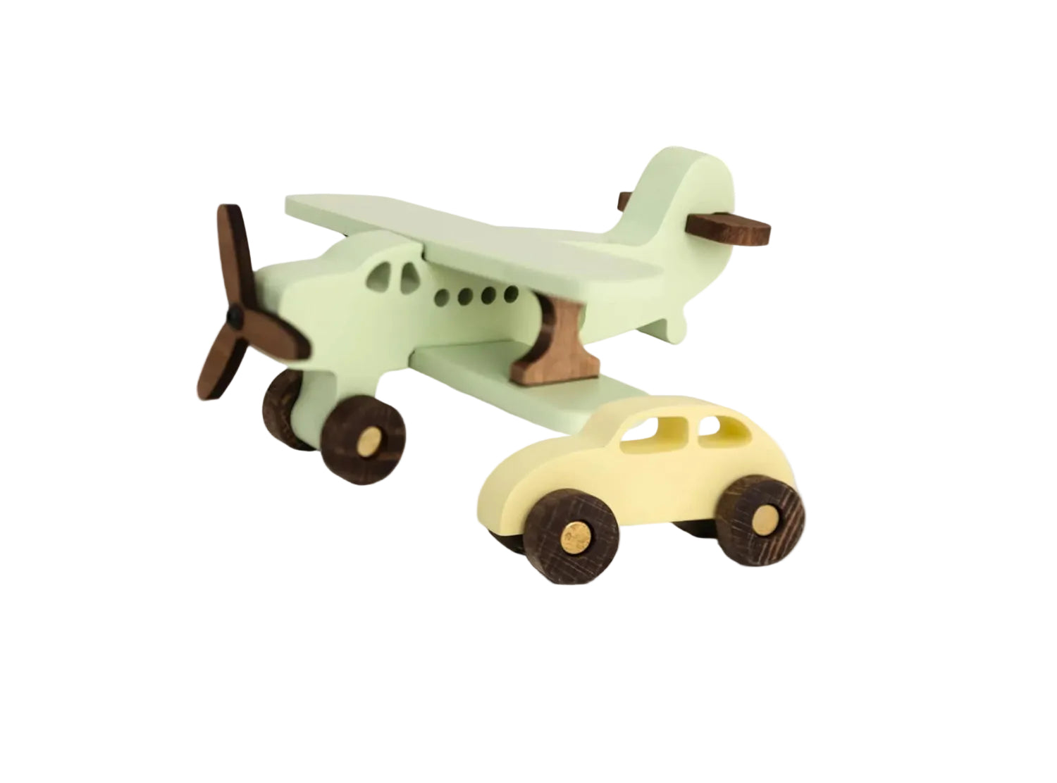 Busy Puzzle Colorful Wooden Airplane and Car Set – Solid Wood Push Toys for Toddlers, Spinning Propeller, Montessori Vehicle Toys, Gift-Ready Box - Handmade Lifestyle Shop