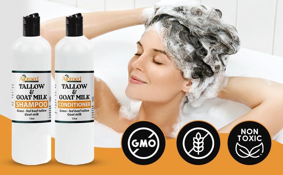 Beef Tallow & Goat Milk Shampoo and Conditioner Set - Handmade Hair Care for Thinning Relief, Sea Moss Shampoo and Conditioner, Thickening Formula for Hair Regrowth (Shampoo & Conditioner 8 Oz) - Handmade Lifestyle Shop