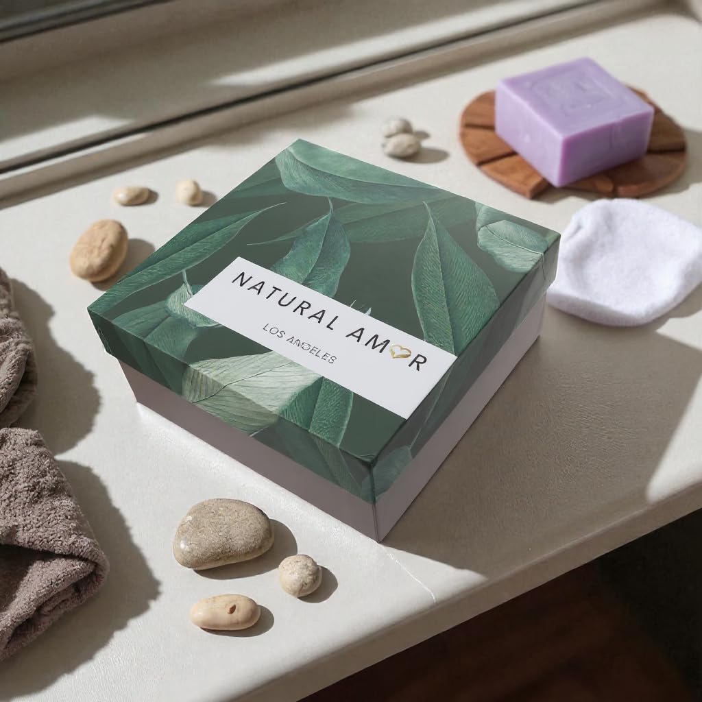 Natural Amor Handmade Spa Gift Set 6 pcs– Includes Citrus Bath Bomb, Lavender Hand Cream, Soap, Bath Salt, Candle – Relaxing Self-Care Kit for Women