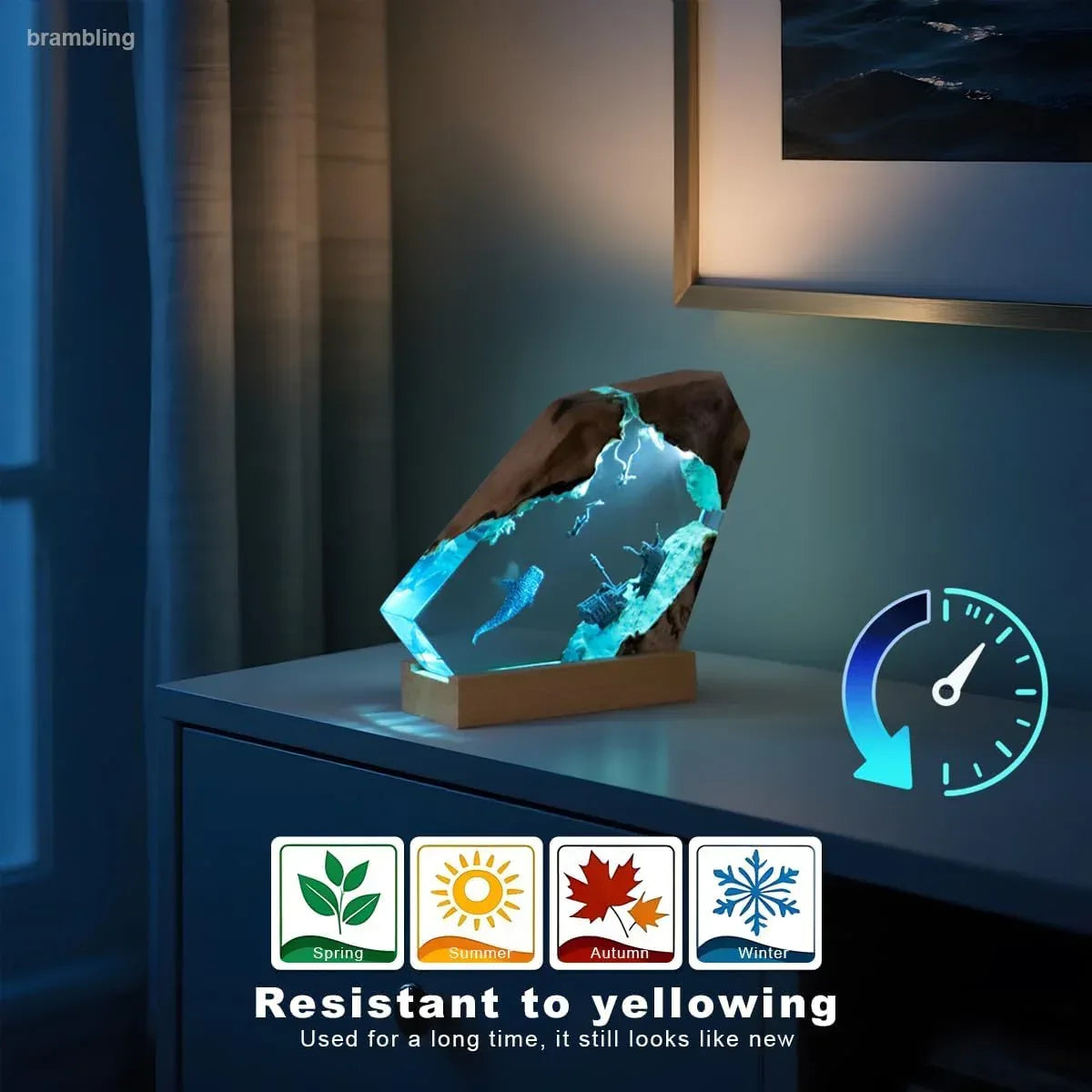 Handmade Ocean Resin Night Light Whale-Diver-Pirate Ship Epoxy Resin Ambient Light: Non-Stringy, Bubble-Free, High-Trans Night Light for Home Decor & Valentine's Gift (Whale-Diver-Pirate, 8 inches) - Handmade Lifestyle Shop