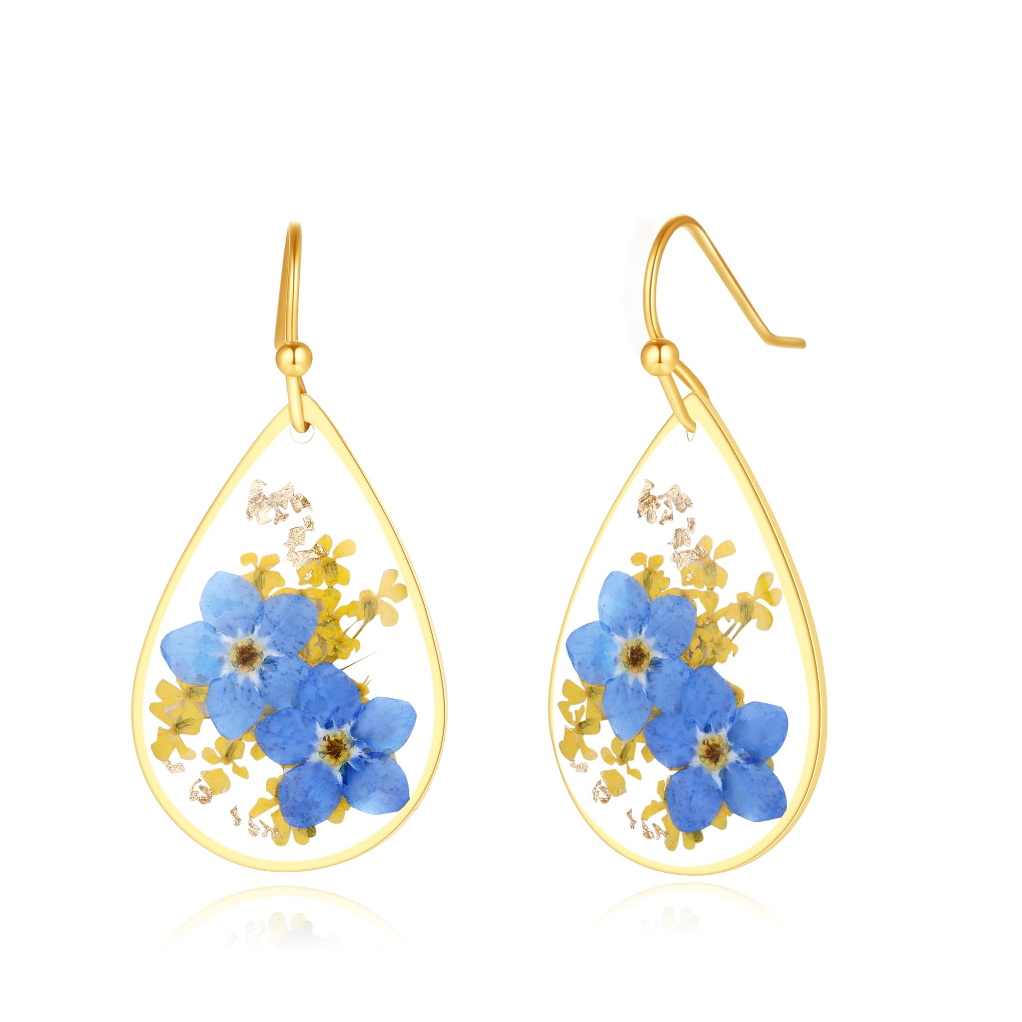 Forget-Me-Not and Queen Anne's Lace Pressed Wildflower Earrings | Pressed Flower Earrings | Handmade Drop and Dangle Earrings | Gift for Woman