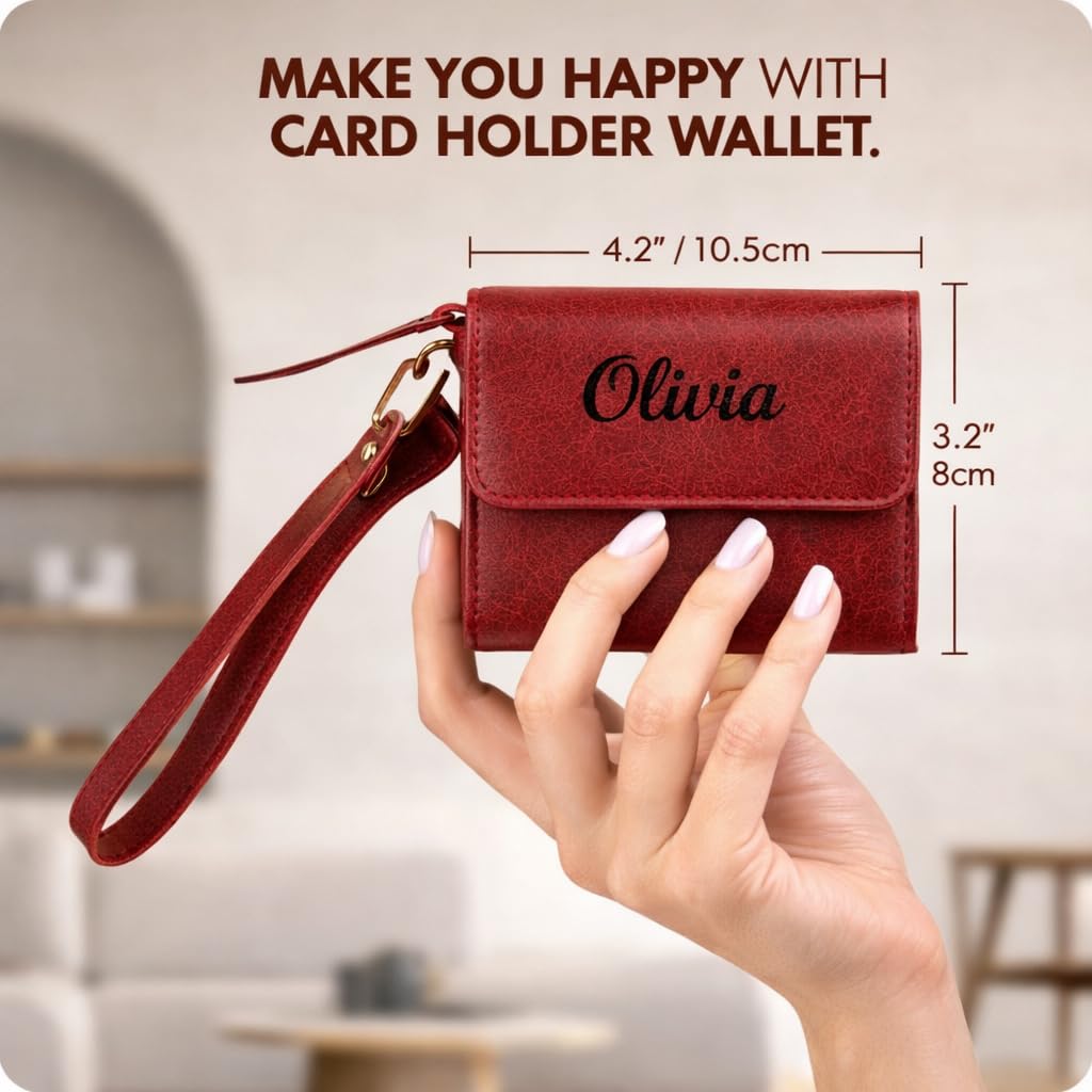 Toros Craft Handmade Wristlet Wallets for Women, Western Floral Leather Small Credit Card Holder with Zipper, Minimalist & Cute Coin Pouch, Genuine Leather, Dark Brown