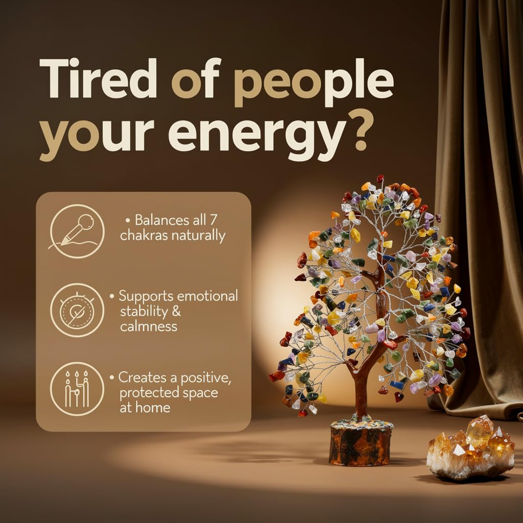 7 Chakra Healing Crystal Tree Kit, Bracelet, Pendant, Necklaces, Handmade Gemstone Money Bonsai Tree of Life Feng Shui Decor for Home Office, Positive Energy, Reiki Healing, for Women