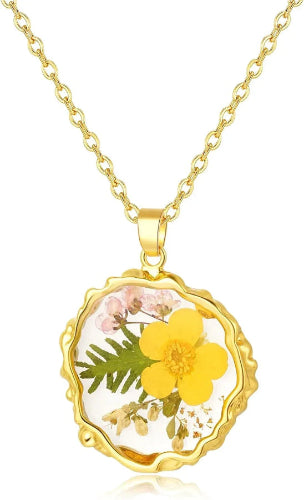 Birth Flower Necklaces for Women,1-12 Month Real Pressed Flower Necklace,Boho-Style Personalized Jewelry, Handmade Floral Pendant,Thoughtful Gift for Christmas,Birthday|18" - Handmade Lifestyle Shop