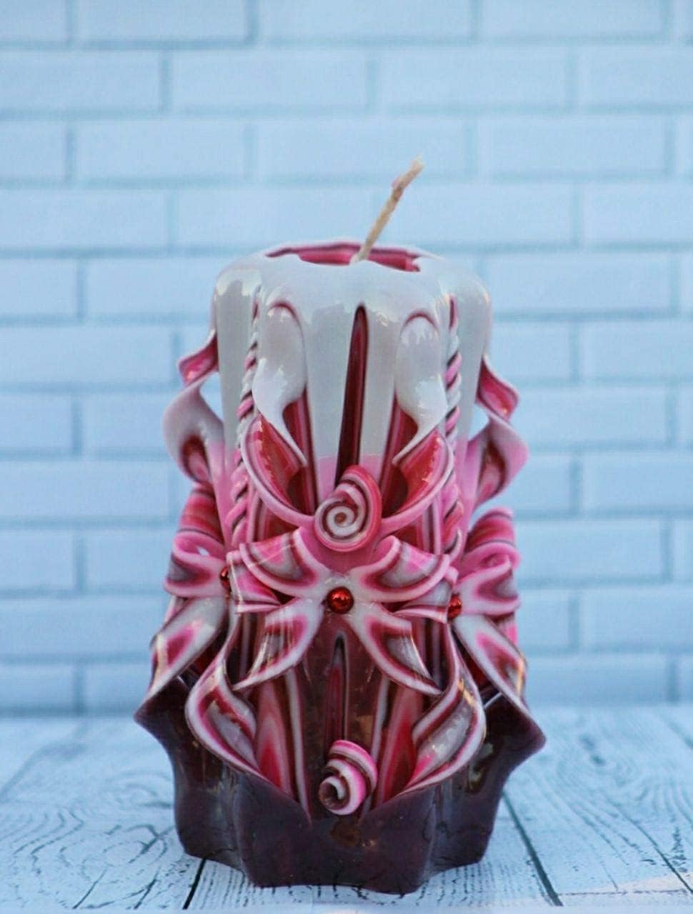 Handmade Carved Candle - Surprise Gift For Her - Decor Birthday Halloween Thanksgiving Christmas - Spiritual Living Room Home Decor Candles - Unique Engagement Wedding Idea - White Blue - Ordagio