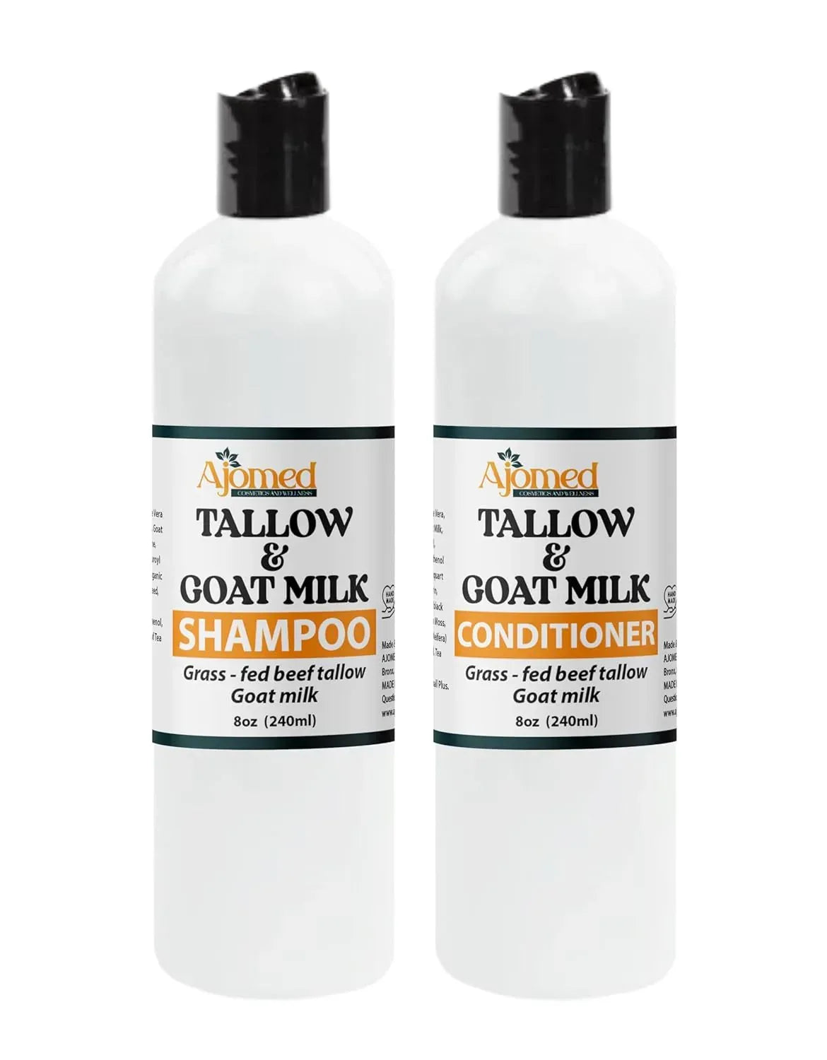 Beef Tallow & Goat Milk Shampoo and Conditioner Set - Handmade Hair Care for Thinning Relief, Sea Moss Shampoo and Conditioner, Thickening Formula for Hair Regrowth (Shampoo & Conditioner 8 Oz) - Handmade Lifestyle Shop