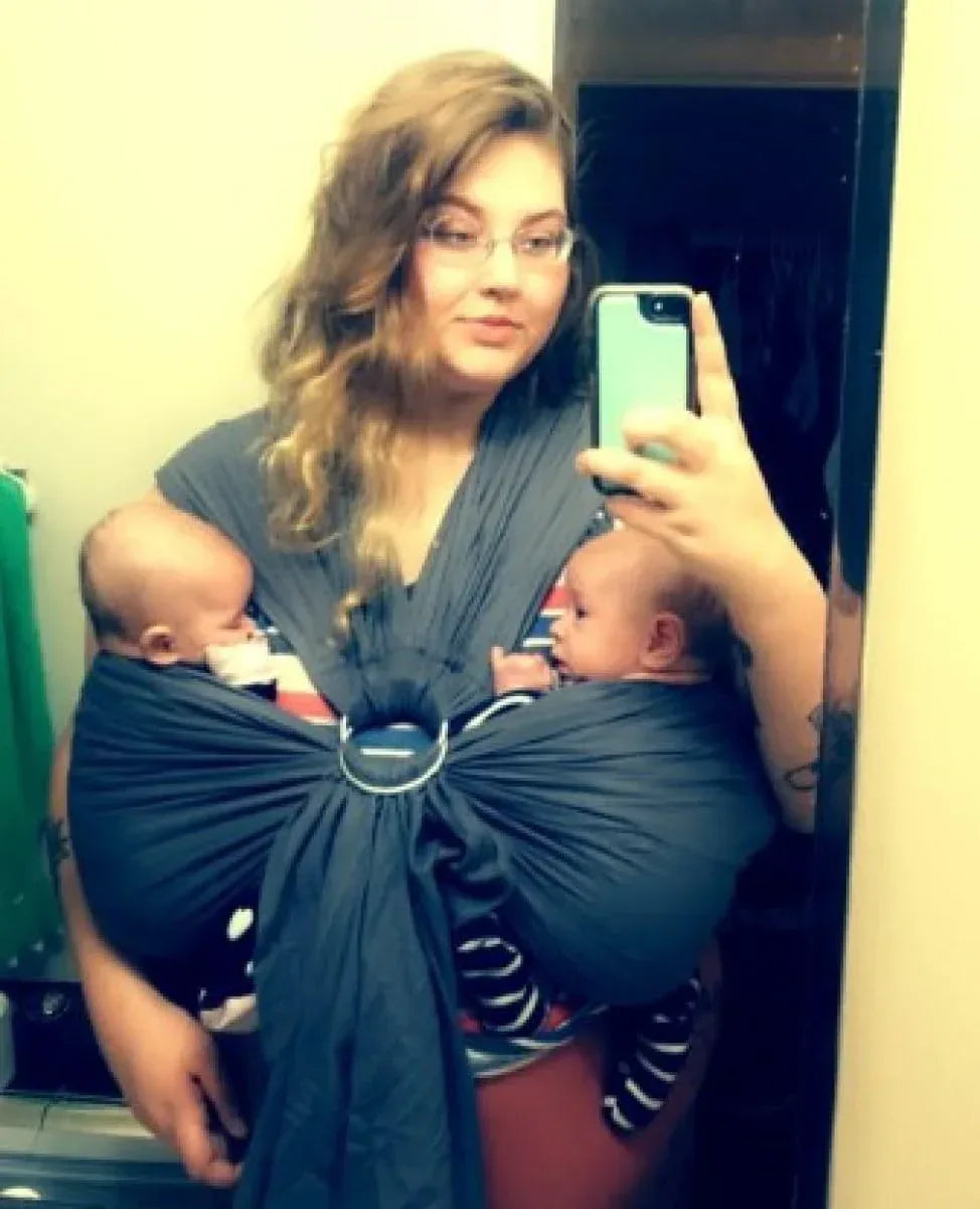 Grey Tandem Ring Sling for Twins – 100% Linen Cotton Blend Baby Carrier | Ergonomic Twin Baby Sling for Hip Carry | Soft, Adjustable & Breathable Ring Sling for Newborns to Toddlers up to 60 lbs - Handmade Lifestyle Shop