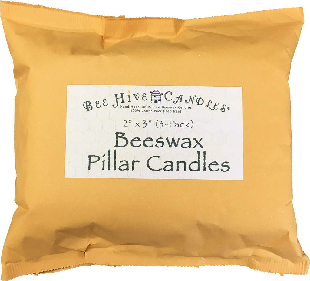 Bee Hive Candles 100% Pure Beeswax Pillar Candle (2" x 3" (3-Pack)) | Natural Beeswax Candles | Soy, Paraffin & Fragrance Free | Handmade in The USA