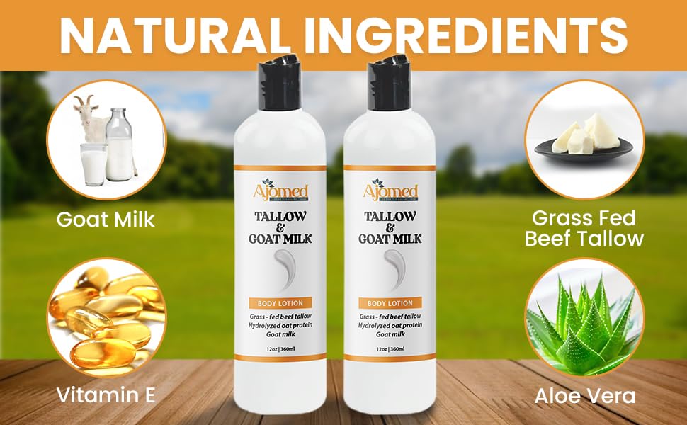 Tallow & Goat Milk Body Lotion for Sensitive Skin, Organic moisturizing Lotion - Soothes Dry skin, Goat Milk face and body Moisturizer - Handmade Tallow for skin cream (8 OZ, Oatmeal & Honey)