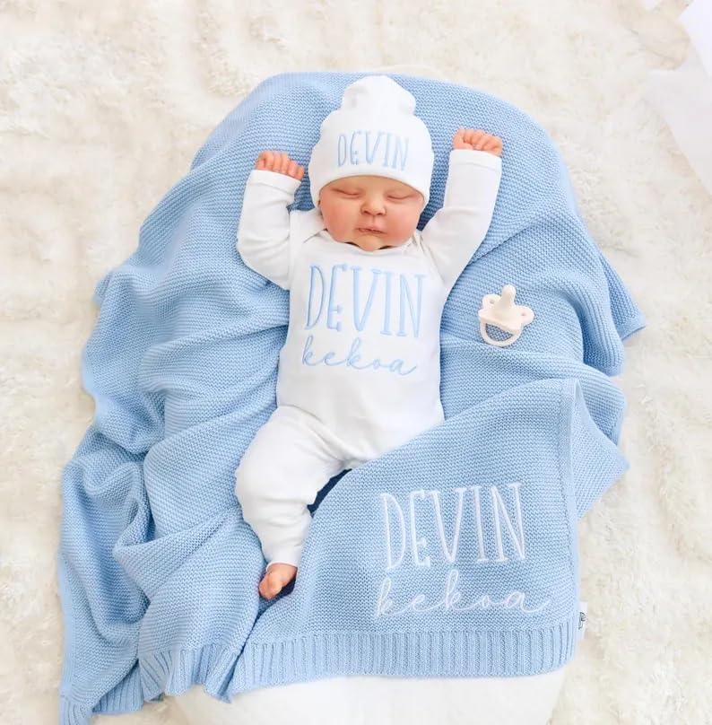 Personalized Baby Onesie Newborn Coming Home Outfit Customized Clothes with Baby's Name in Embroidery Hospital Romper Suit - Handmade Lifestyle Shop