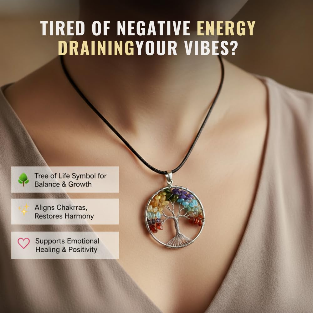 7 Chakra Healing Crystal Tree Kit, Bracelet, Pendant, Necklaces, Handmade Gemstone Money Bonsai Tree of Life Feng Shui Decor for Home Office, Positive Energy, Reiki Healing, for Women