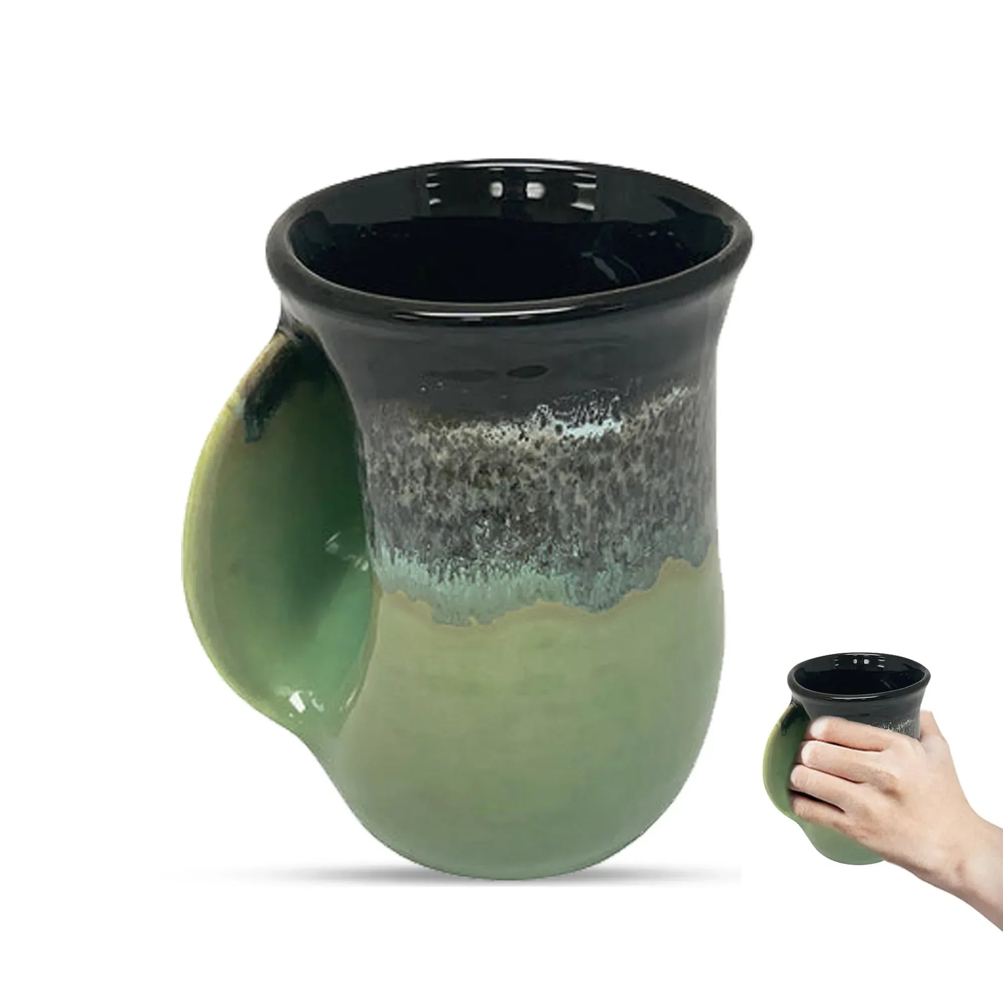 Clay in Motion Hand Warmer Coffee Mug – Handmade Coffee Mug With Comfortable Handle Contoured Pocket Hand Warming Ceramic Coffee Mug – Proudly Made in USA – Right Handed – 14 Oz - Island Oasis - Handmade Lifestyle Shop