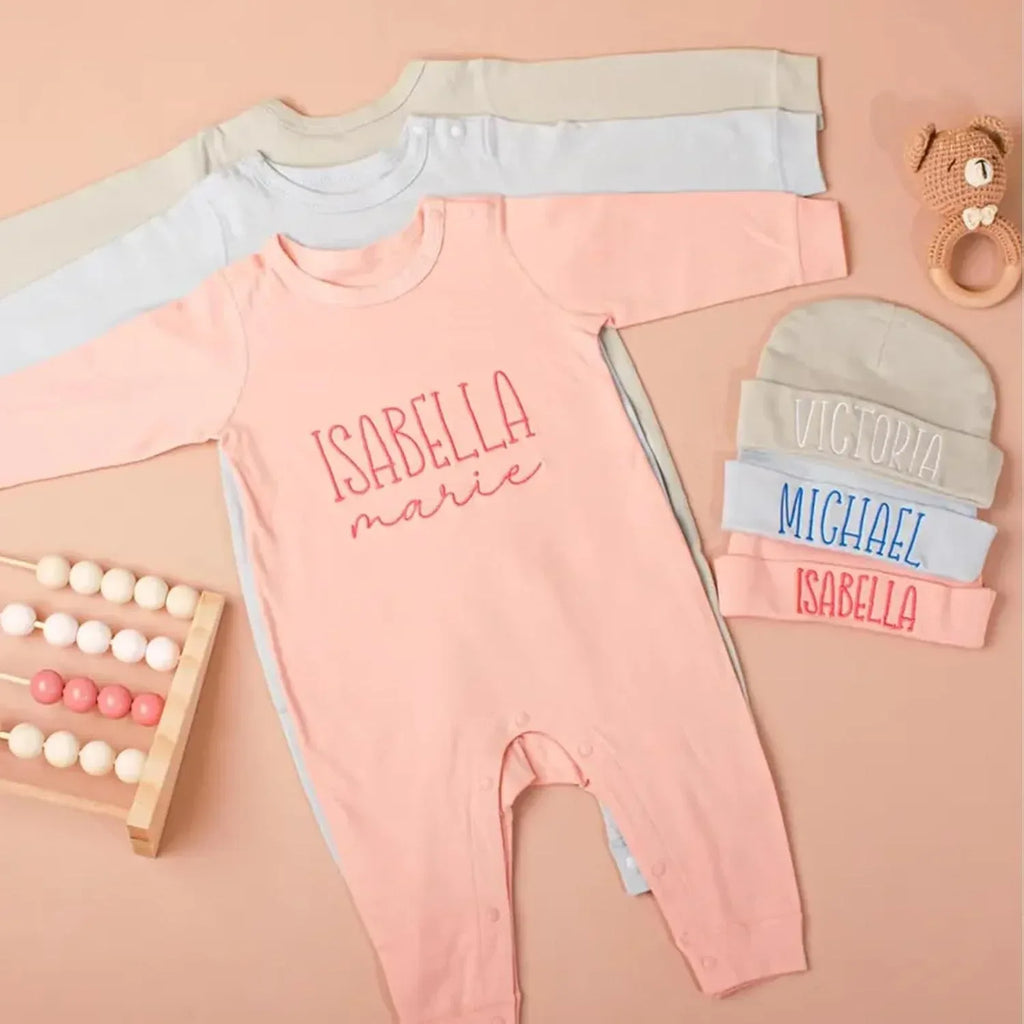 Personalized Baby Onesie Newborn Coming Home Outfit Customized Clothes with Baby's Name in Embroidery Hospital Romper Suit - Handmade Lifestyle Shop
