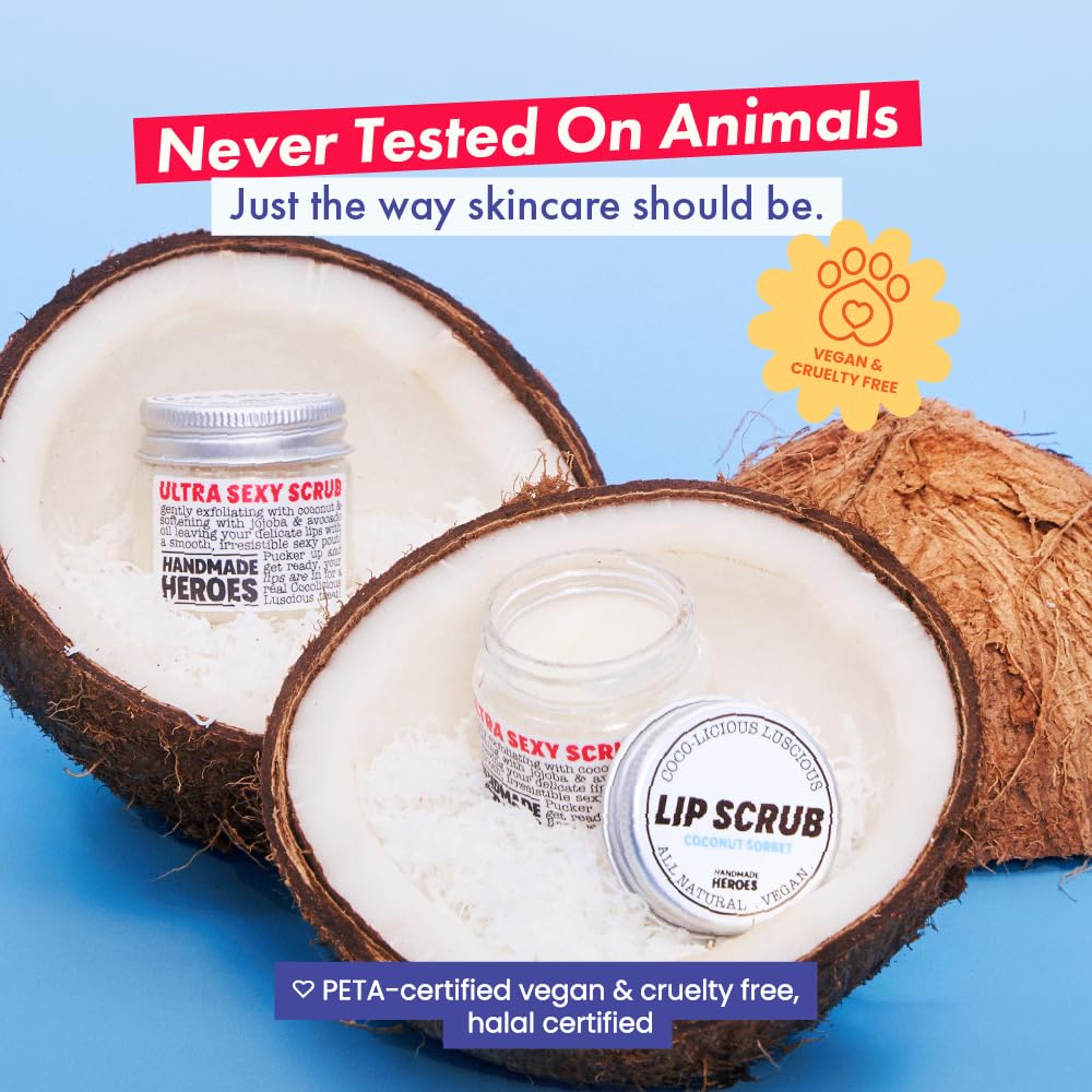 Handmade Heroes Peppermint Lip Scrub - 100% Natural Vegan Conditioning Lip Exfoliator & Sugar Polish for Dry Chapped Lips - Lip Plumper & Hydrating Lip Therapy for Smooth Supple Lips 1 oz