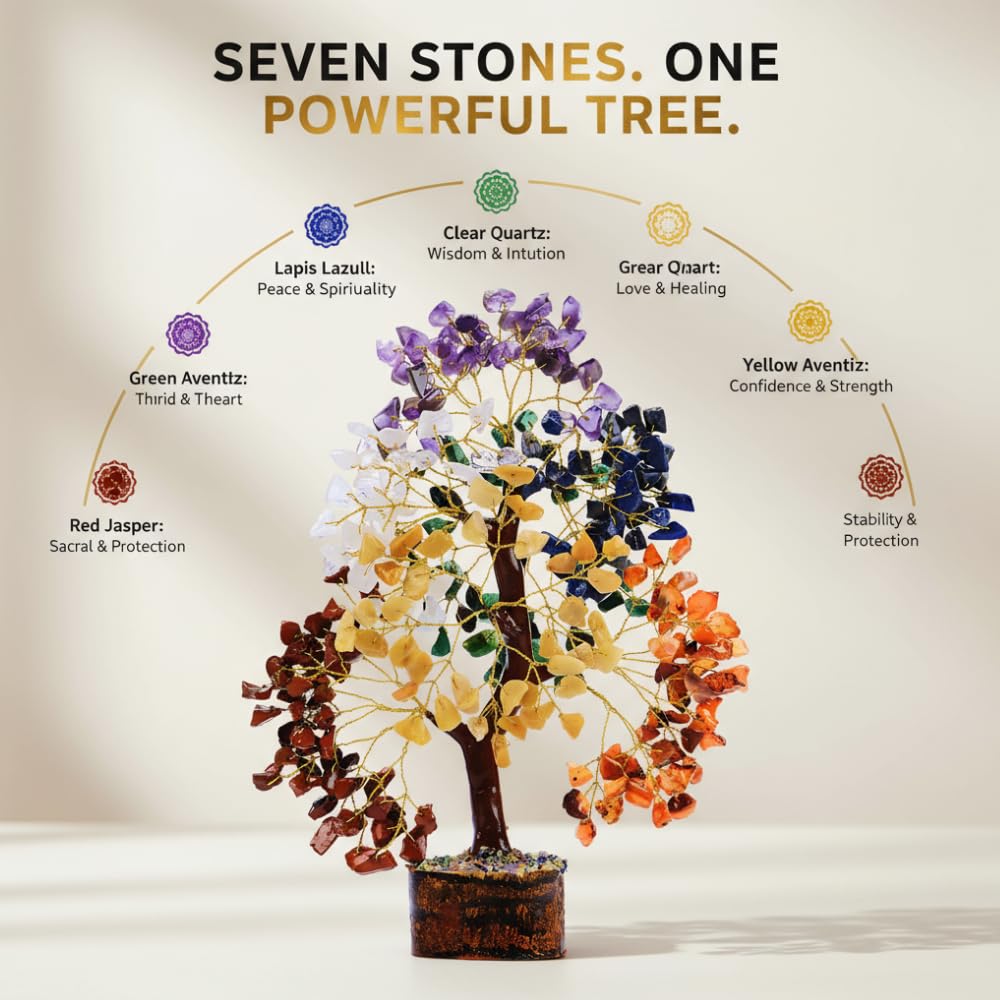 7 Chakra Healing Crystal Tree Kit, Bracelet, Pendant, Necklaces, Handmade Gemstone Money Bonsai Tree of Life Feng Shui Decor for Home Office, Positive Energy, Reiki Healing, for Women