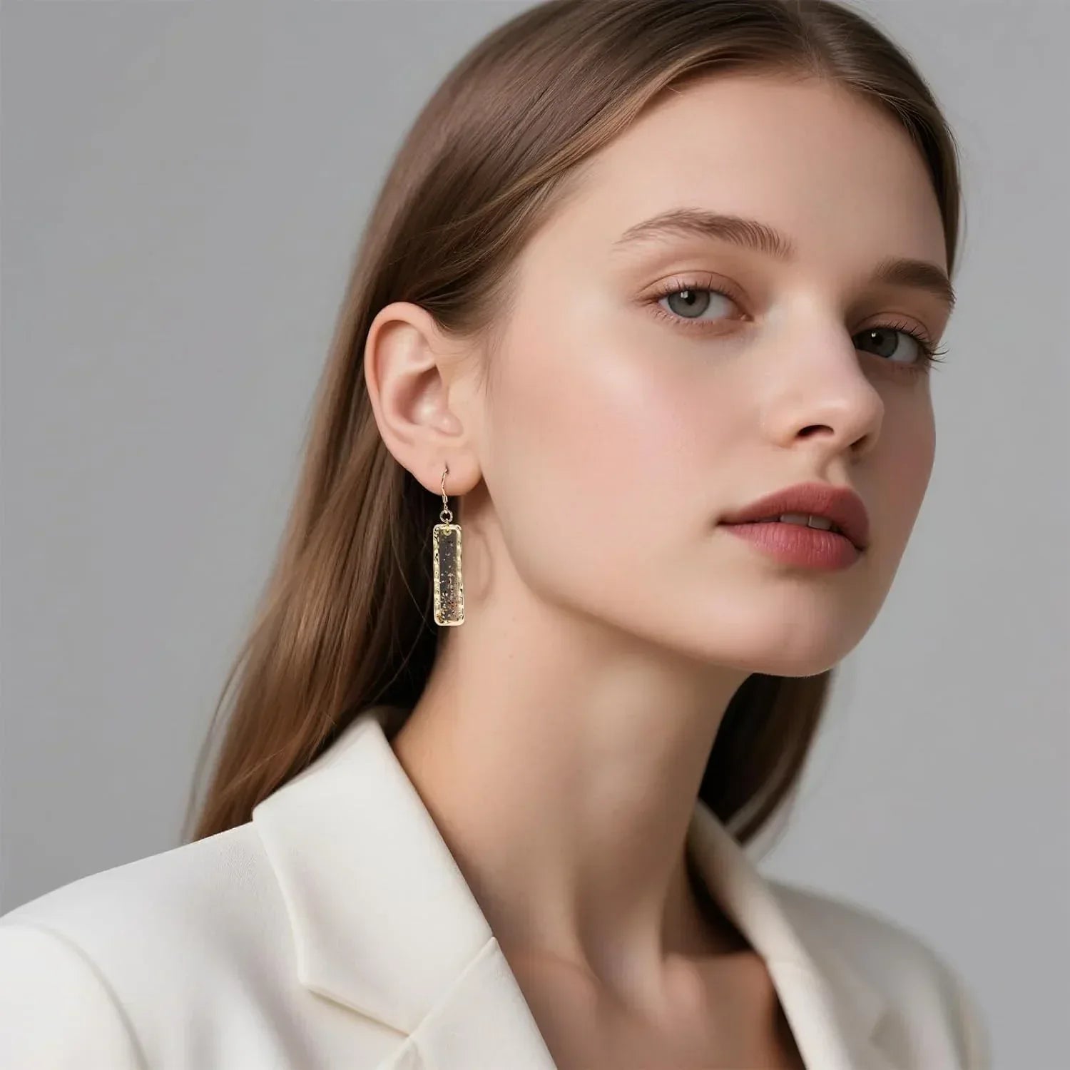 Gold Rectangle Dangle Earrings - Handmade Resin with Abalone Shell Pieces, Unique Drop Earrings - Handmade Lifestyle Shop