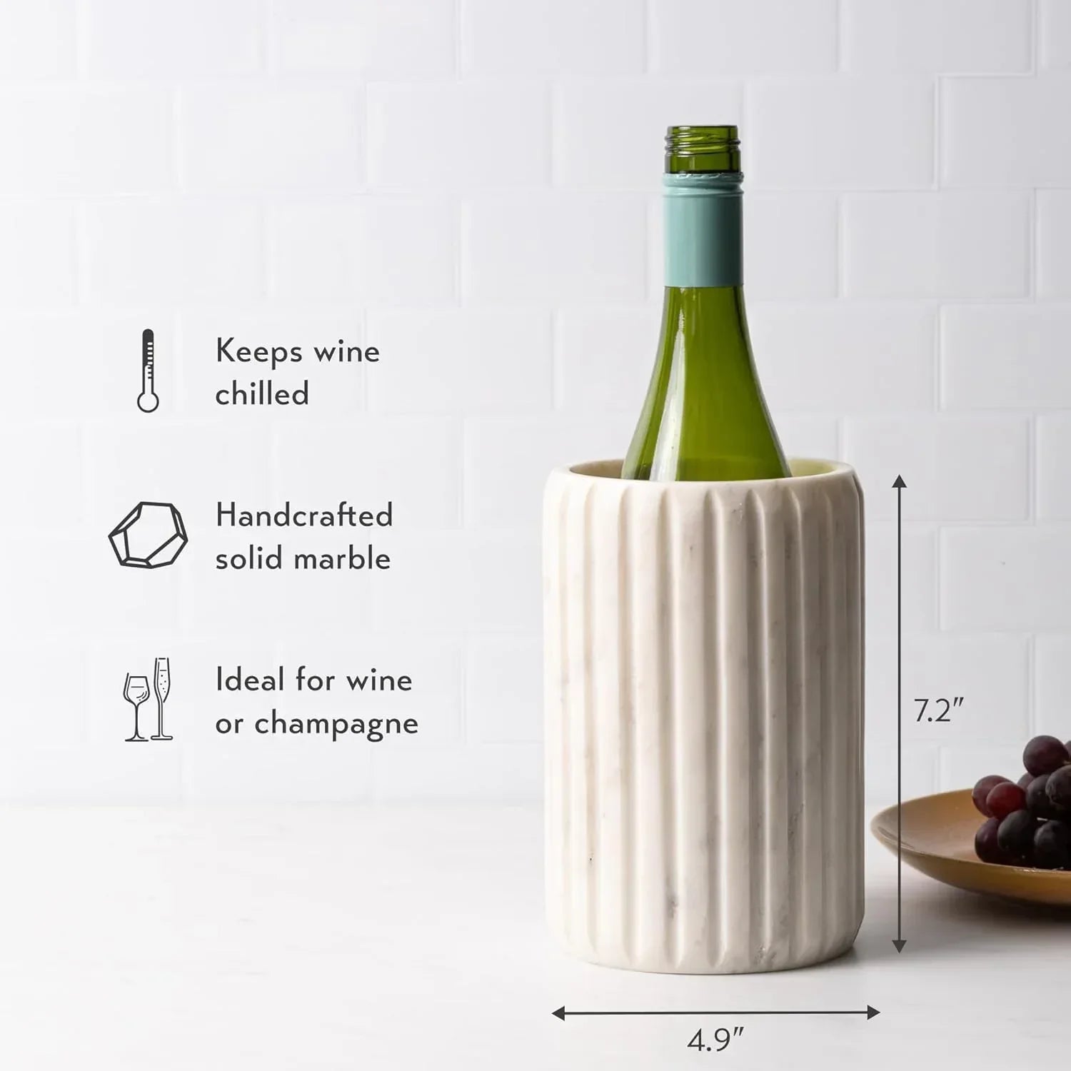 Cork & Mill Marble Wine Chiller, Champagne Bucket for Parties, Bottle Cooler for Dining Tables, Outdoor Patios and More - Handcrafted Natural Stone Bottle Holder - Keeps White Wine or Champagne Cold - Handmade Lifestyle Shop