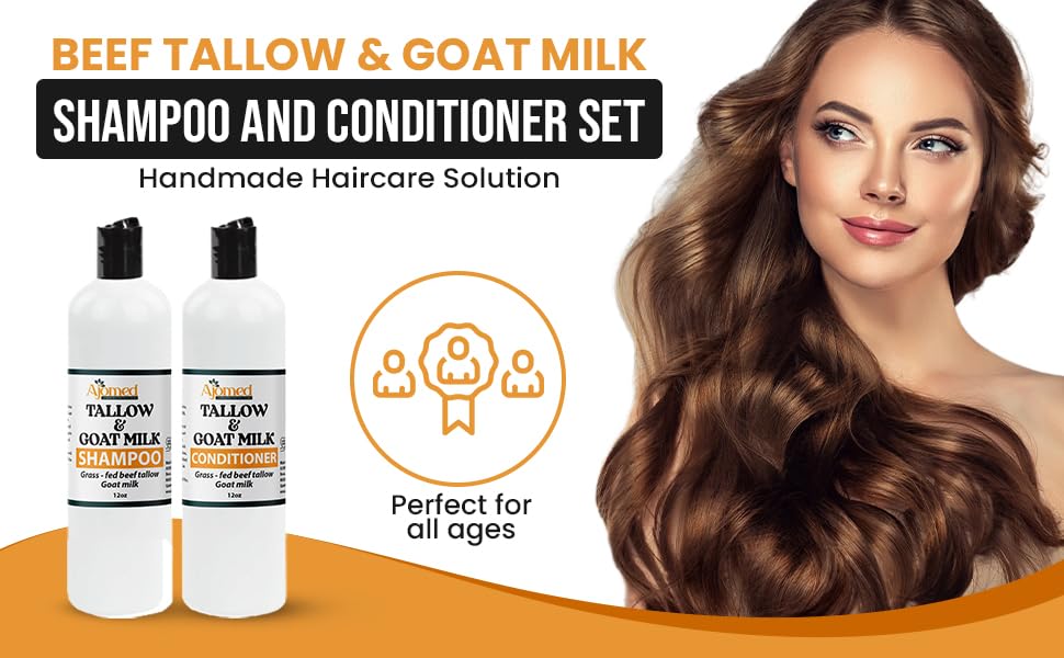 Beef Tallow & Goat Milk Shampoo and Conditioner Set - Handmade Hair Care for Thinning Relief, Sea Moss Shampoo and Conditioner, Thickening Formula for Hair Regrowth (Shampoo & Conditioner 8 Oz)