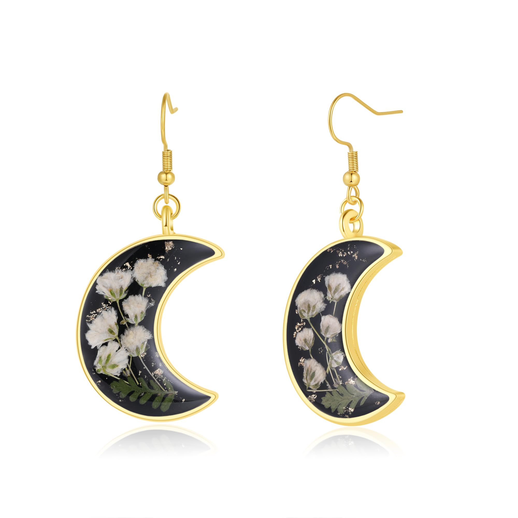 Forget-Me-Not and Queen Anne's Lace Pressed Wildflower Earrings | Pressed Flower Earrings | Handmade Drop and Dangle Earrings | Gift for Woman