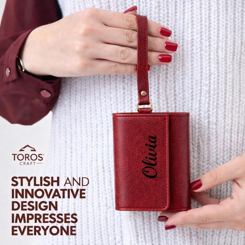 Toros Craft Handmade Wristlet Wallets for Women, Western Floral Leather Small Credit Card Holder with Zipper, Minimalist & Cute Coin Pouch, Genuine Leather, Dark Brown