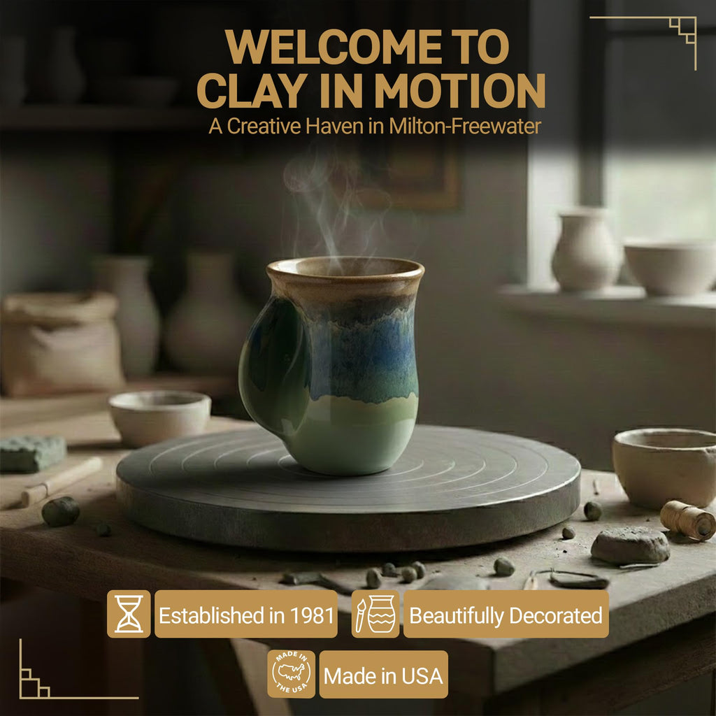 Clay in Motion Hand Warmer Coffee Mug – Handmade Coffee Mug With Comfortable Handle Contoured Pocket Hand Warming Ceramic Coffee Mug – Proudly Made in USA – Right Handed – 14 Oz - Island Oasis