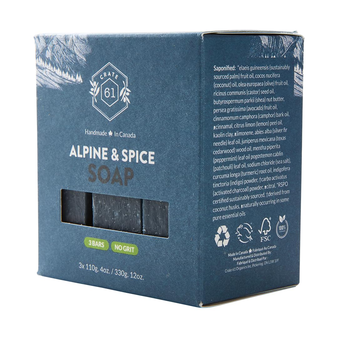 Crate 61 Organics, Handmade in Canada, Plant Based Natural Bar Soap Cold Pressed For Face & Body, w/Premium Essential Oils, For Men & Women 3 Pack (Ginger Cardamom)