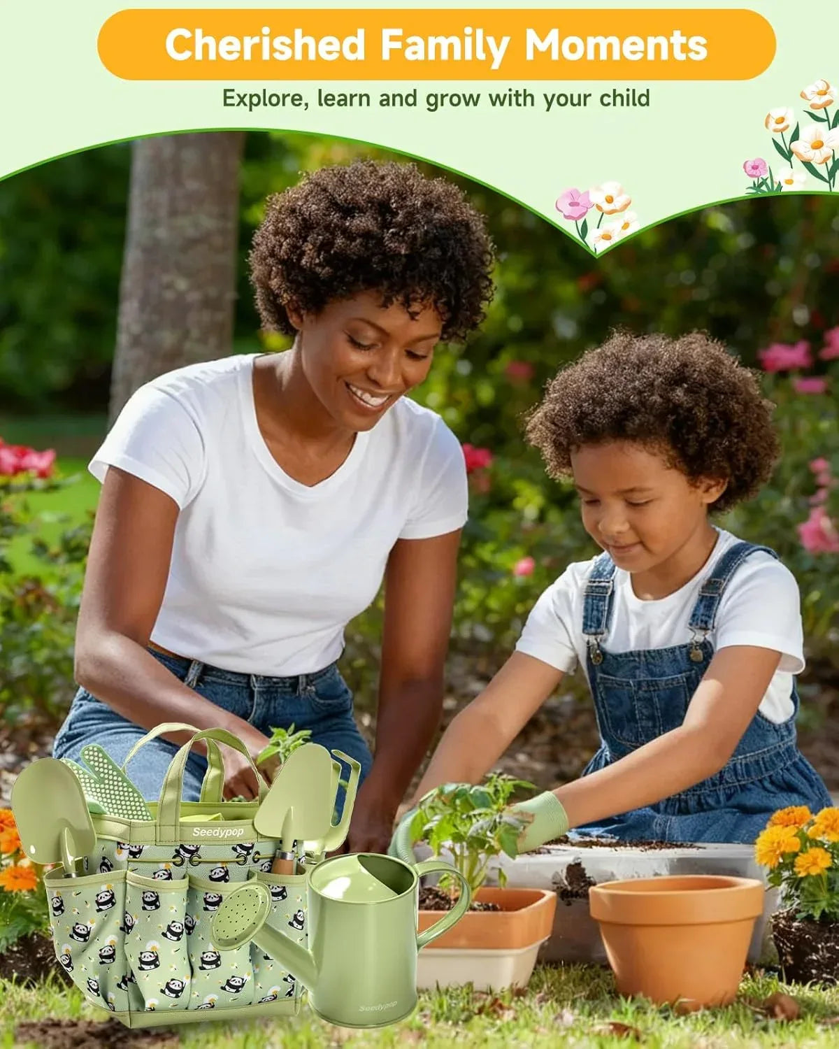 Handmade Kids Gardening Tools Set - 8Pc Artisan Garden Kit with Real Wood Handles, Metal Heads, Frog Hat, Panda Apron & Tote - Nature Learning Gift for Toddlers & Kids (Sage Green) - Handmade Lifestyle Shop