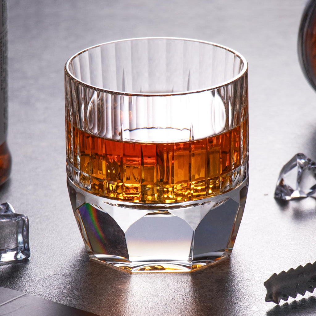 KAMMAK Crystal Whiskey Glasses Set of 2, Handcrafted 7.1oz Old Fashioned Glasses Stemless, Luxury Cocktail Glasses, Hand Blown Scotch Cup for Women, Men Gift for Rocks, Bourbon Barware, Bar