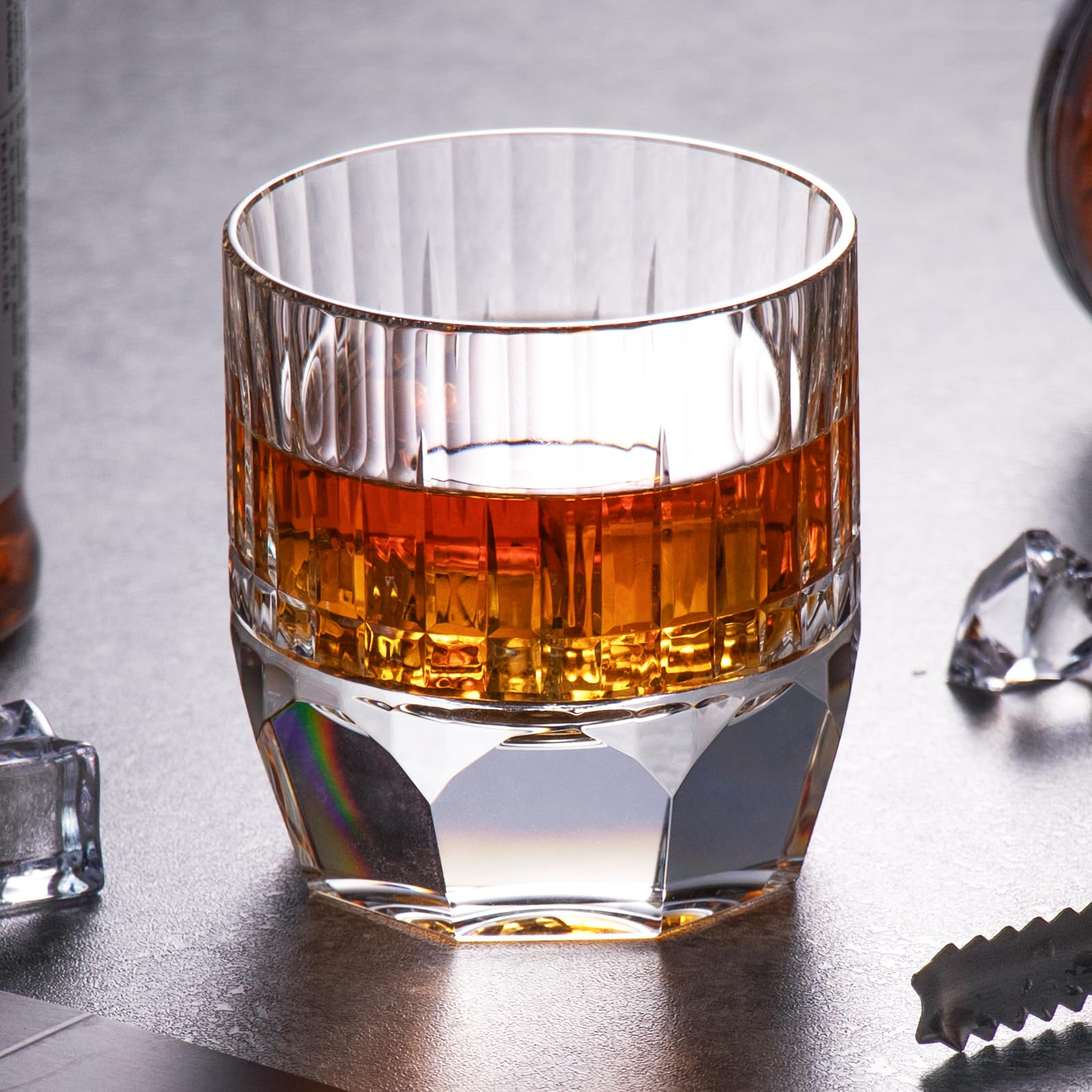 KAMMAK Crystal Whiskey Glasses Set of 2, Handcrafted 7.1oz Old Fashioned Glasses Stemless, Luxury Cocktail Glasses, Hand Blown Scotch Cup for Women, Men Gift for Rocks, Bourbon Barware, Bar