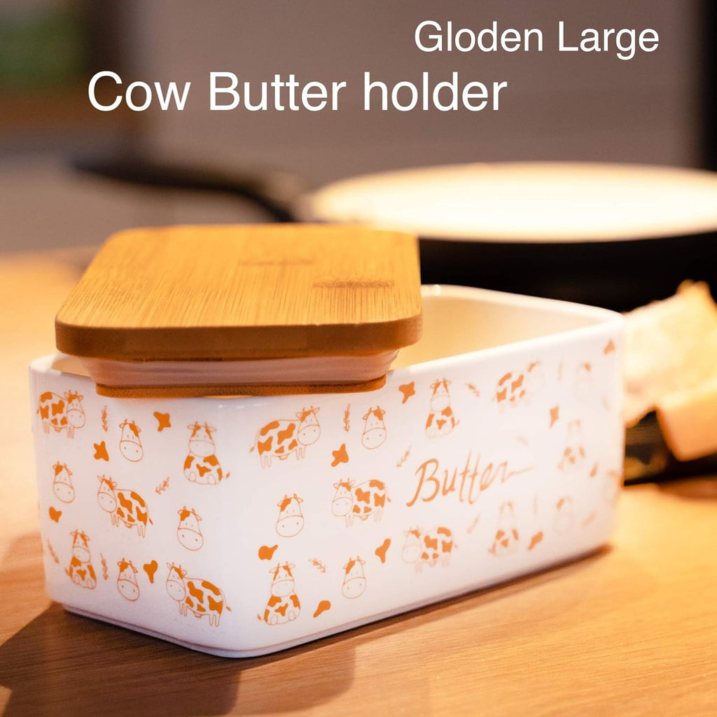 Butter Dish with Lid, Butter Dish with Lid for Countertop, White Butter Keeper Holds Up to 2 Sticks - Butter Holder and Container (Black butter me up, Large)