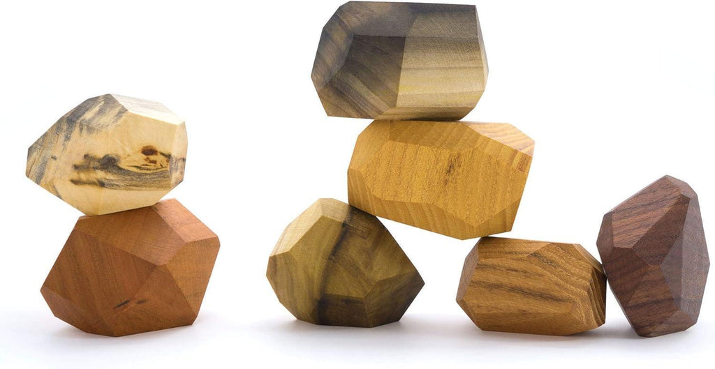 7 Piece Wood Rock Set - Mixed Wood Species - Balancing Blocks - Natural Wood Toy - Organic Jojoba oil and Beeswax Finish - Handmade Wooden Toys - Sensory Toy - USA Made - Personalizable - Handmade Lifestyle Shop