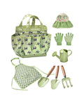 Handmade Kids Gardening Tools Set - 8Pc Artisan Garden Kit with Real Wood Handles, Metal Heads, Frog Hat, Panda Apron & Tote - Nature Learning Gift for Toddlers & Kids (Sage Green) - Handmade Lifestyle Shop