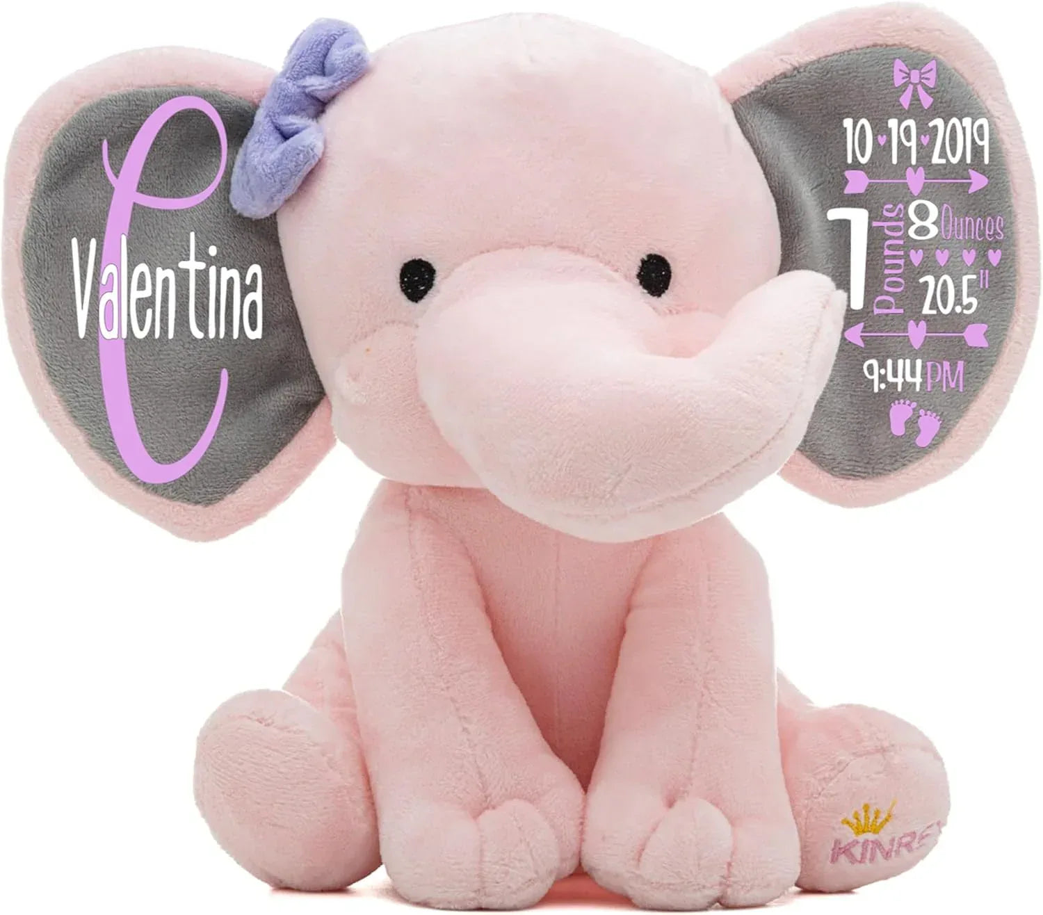 Personalized Elephant Stuffed Animal - Custom Birth Stats Announcement Stuff Elephants Animals for Babies, Baby Shower, Boy, Girl, Newborn, Customized Keepsake Plush Bear Gifts, Pink 9 Inches - Handmade Lifestyle Shop