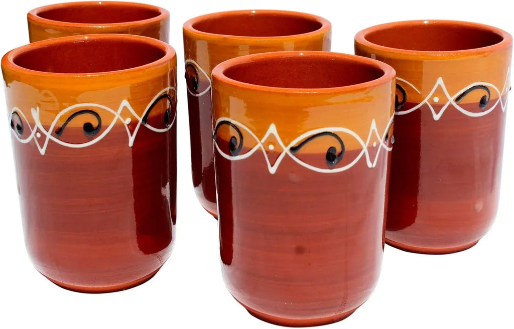 Cactus Canyon Ceramics Spanish Terracotta 5-Piece Cup Set, White - Handmade Lifestyle Shop