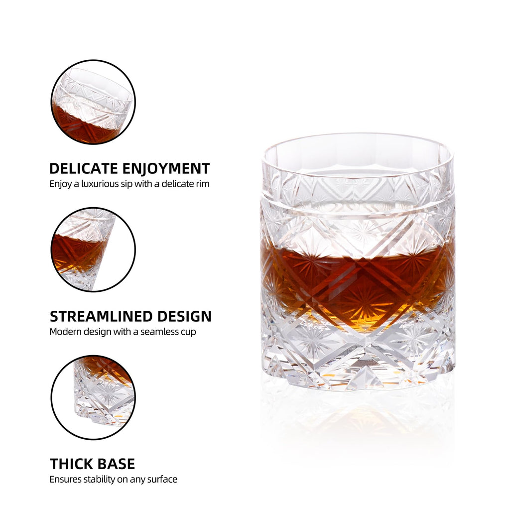 KAMMAK Crystal Whiskey Glasses Set of 2, Handcrafted 7.1oz Old Fashioned Glasses Stemless, Luxury Cocktail Glasses, Hand Blown Scotch Cup for Women, Men Gift for Rocks, Bourbon Barware, Bar