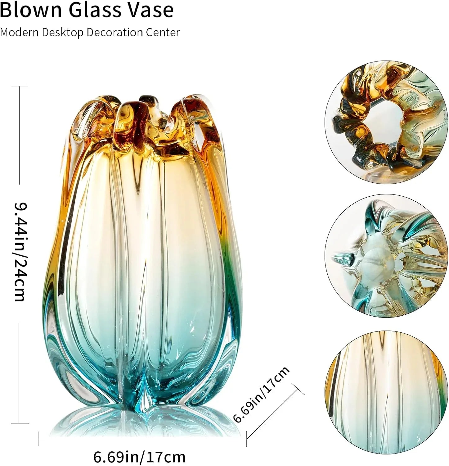 Hand Blown Glass Flower vases, Unique Glass vases, Wide Mouth vases, Small Modern Art Deco Glass vases for Home Living Room, Office, Table centerpieces, Bookshelves and Wedding Decorations - Handmade Lifestyle Shop