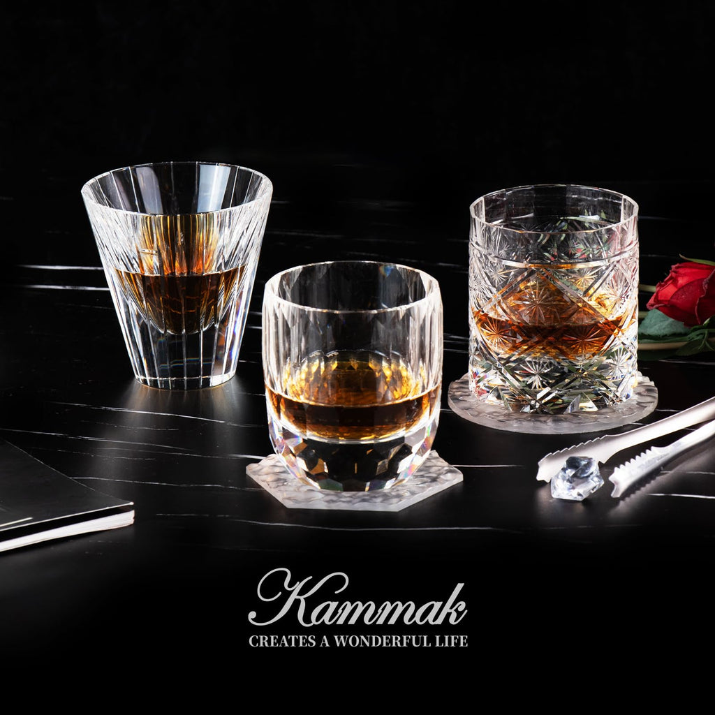 KAMMAK Crystal Whiskey Glasses Set of 2, Handcrafted 7.1oz Old Fashioned Glasses Stemless, Luxury Cocktail Glasses, Hand Blown Scotch Cup for Women, Men Gift for Rocks, Bourbon Barware, Bar