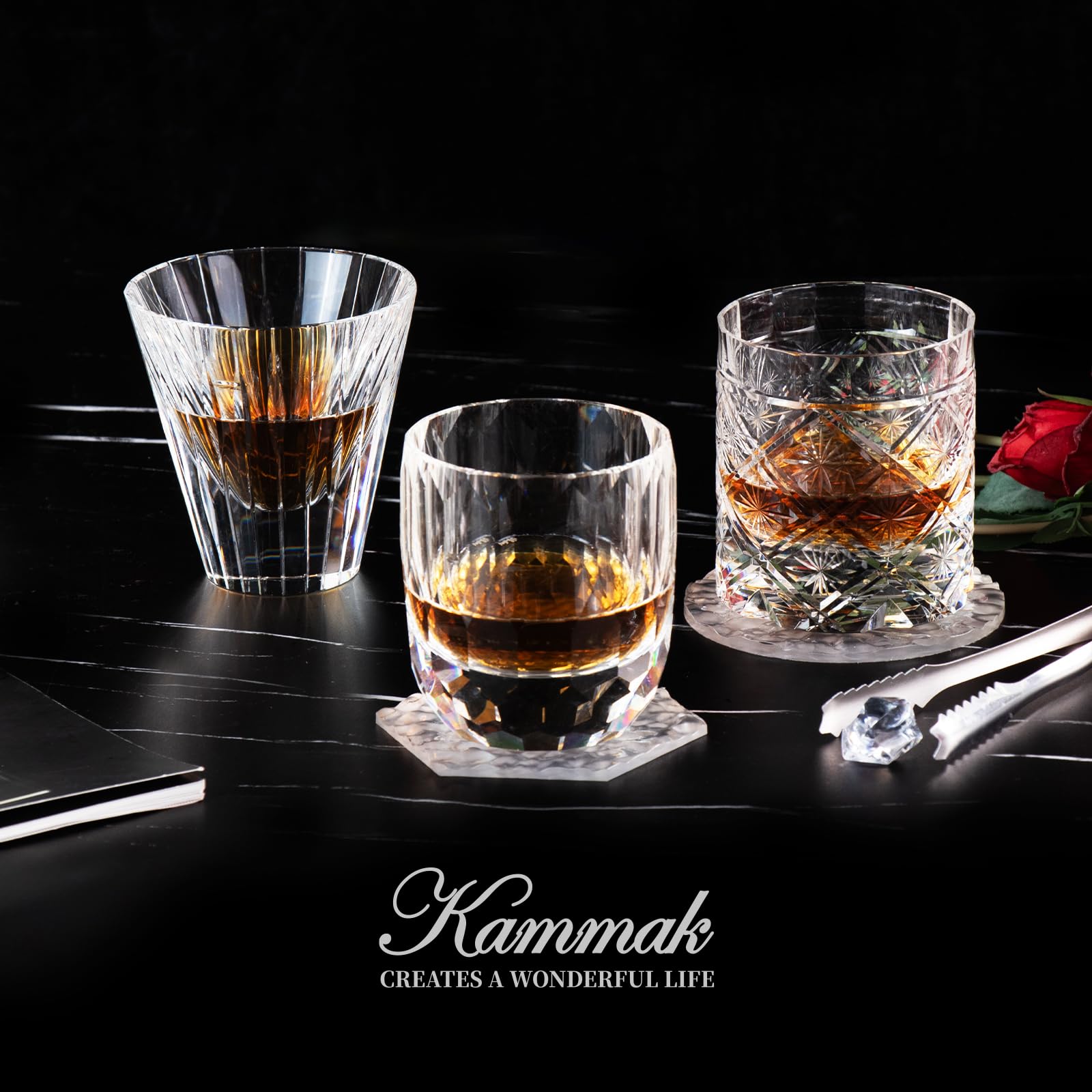 KAMMAK Crystal Whiskey Glasses Set of 2, Handcrafted 7.1oz Old Fashioned Glasses Stemless, Luxury Cocktail Glasses, Hand Blown Scotch Cup for Women, Men Gift for Rocks, Bourbon Barware, Bar