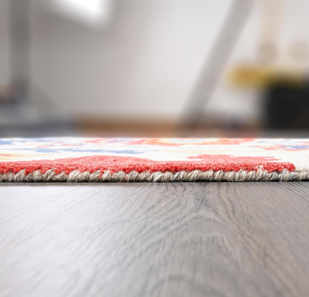 Handmade Oushak Wool Area Rug | Floral and Botanical Patterns in Soft Blue and Green | Luxurious Thick Pile for Living Room, Bedroom & Dining Room Decor (Ivory, 5' x 8')