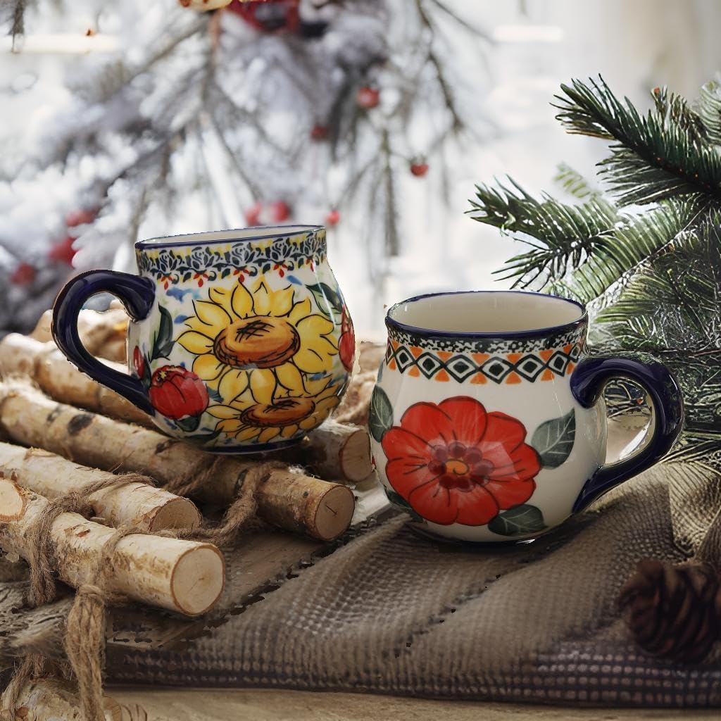 ALMA 12oz Handpainted Microwave Safe Coffee Mug, Unique Ceramic Tea Mug For Girl Friend,Mother, Woman(Assorted Flowers,Medium)