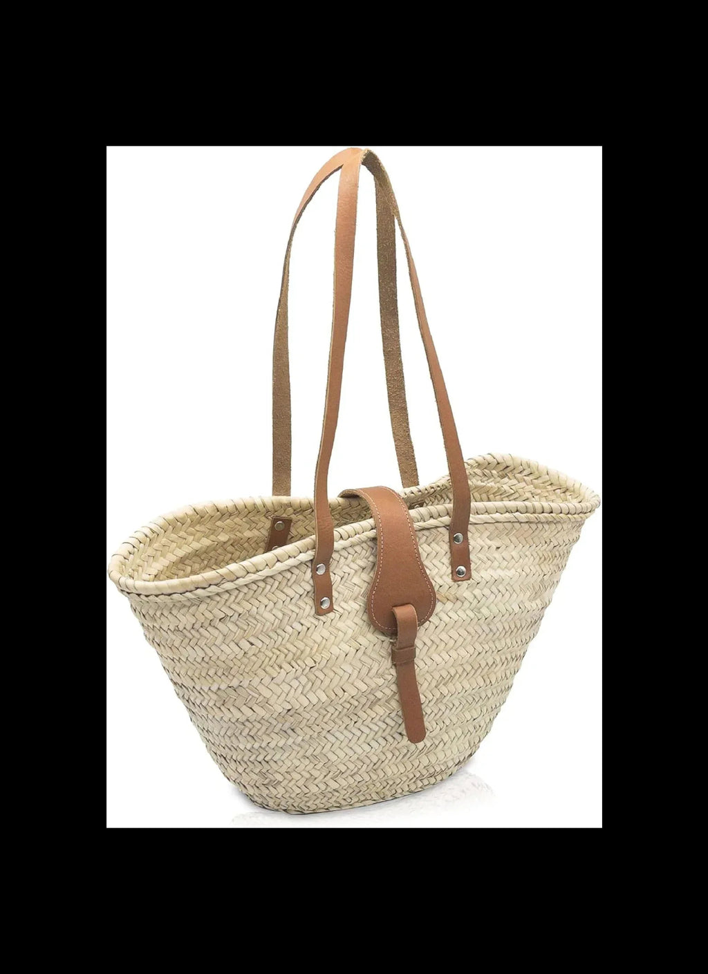 FRENCH BASKET Straw Beach Tote Bag with Leather Handles, Canvas Pouch & Zip Closure, Moroccan Market Basket for Summer - Handmade Lifestyle Shop