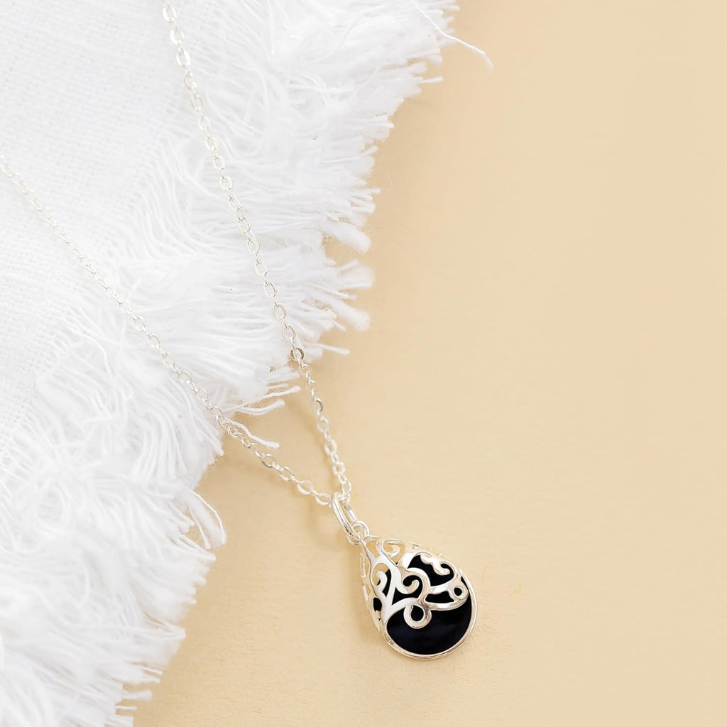 Bottled Up Designs Handmade Filigree Teardrop Necklace, Recycled Antique Glass, Sterling Silver, Eco Friendly, Made in USA, Birthday Gifts, Mothers Day, Women, Anniversary