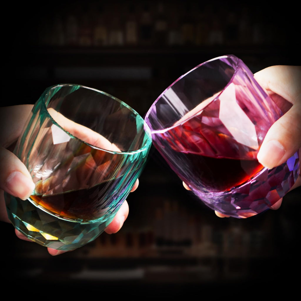 KAMMAK Crystal Whiskey Glasses Set of 2, Handcrafted 7.1oz Old Fashioned Glasses Stemless, Luxury Cocktail Glasses, Hand Blown Scotch Cup for Women, Men Gift for Rocks, Bourbon Barware, Bar