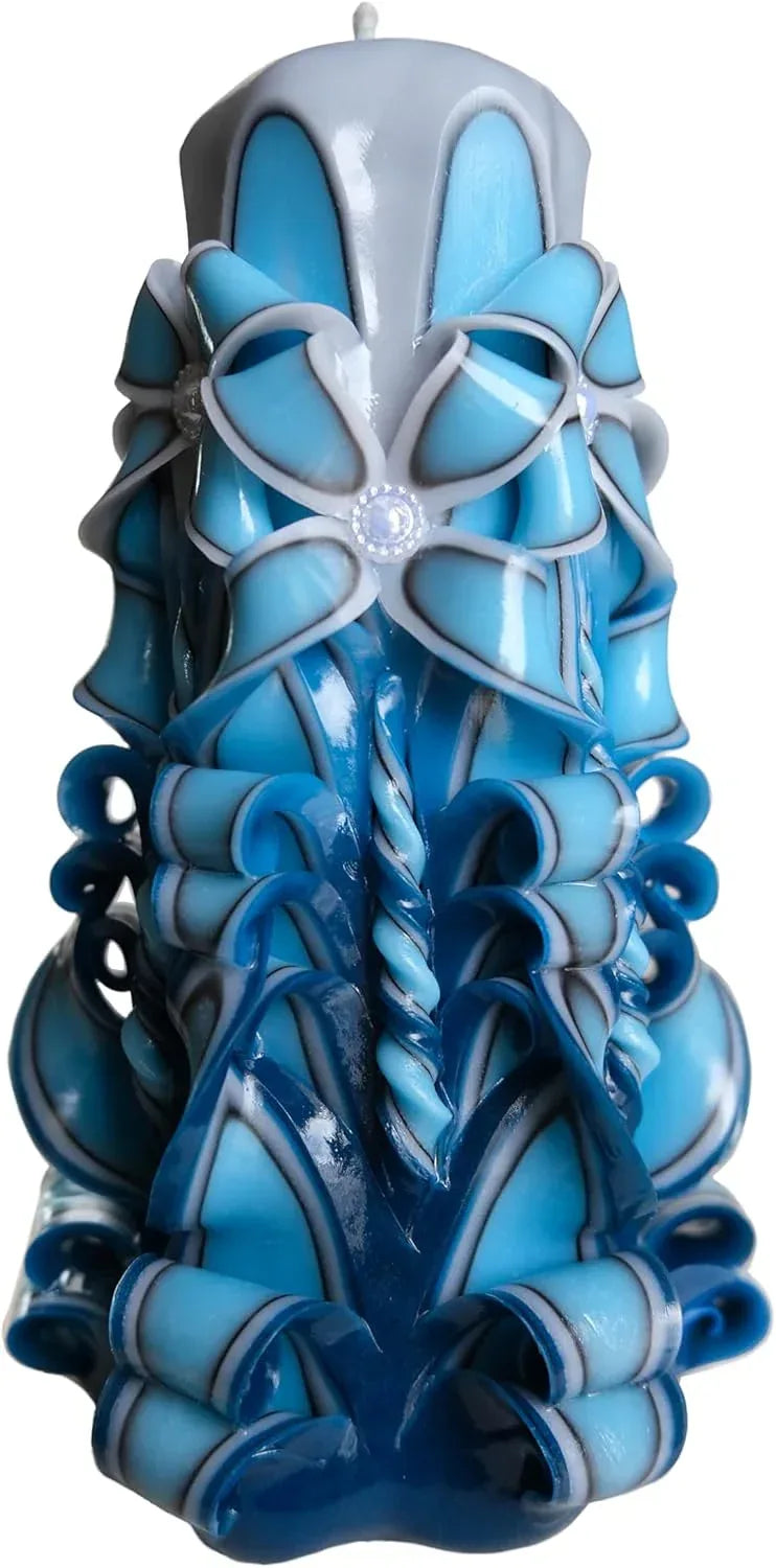Handmade Carved Candle - Surprise Gift For Her - Decor Birthday Halloween Thanksgiving Christmas - Spiritual Living Room Home Decor Candles - Unique Engagement Wedding Idea - White Blue - Ordagio - Handmade Lifestyle Shop